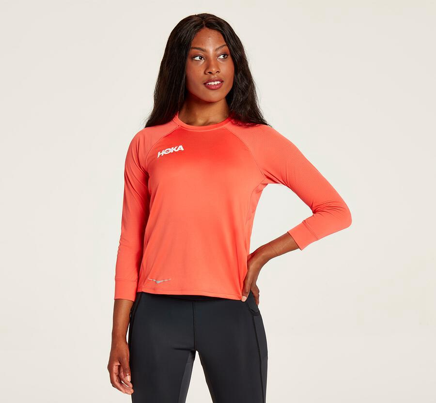 Hoka One One Top Damske Oranžové - Performance 3/4 Sleeve - 05321-FPAM